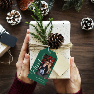 Elegant modern julpresentkort med foto God Jul Presentetikett