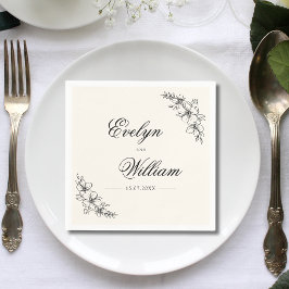 Elegant modern kalligrafi blommande bröllop pappersservett