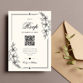 Elegant modern kalligrafi Blommig bröllops QR-kod OSA Kort
