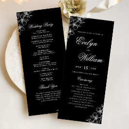 Elegant modern kalligrafi Blommig svart bröllop Program
