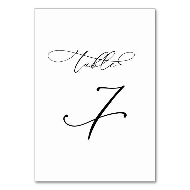 Elegant Modern kalligrafi Bord 7 Bröllop Bordsnummer (Framsidan)