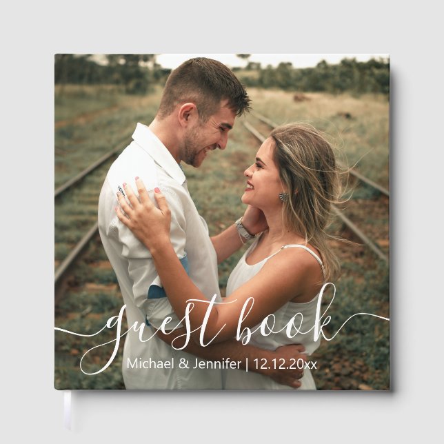 elegant modern kalligrafi enkel bröllop-bild gästböcker (Framsida)