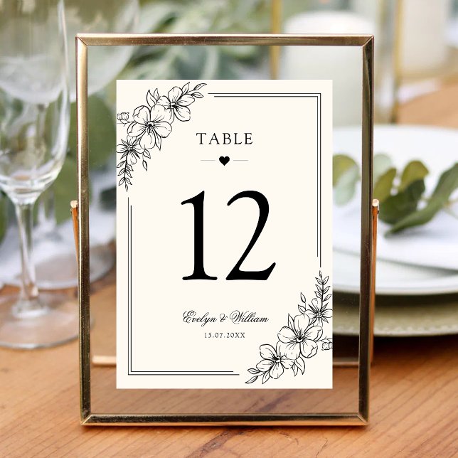 Elegant modern kalligrafi floral bröllop bordsnummer (Elegant floral table numbers with modern calligraphy add timeless style to your reception.)