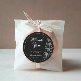 Elegant modern kalligrafi floral svart bröllop runt klistermärke