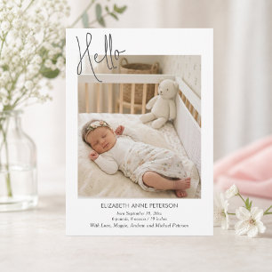 Elegant Modern Kalligrafi Hej Baby Foto Födelse Meddelande