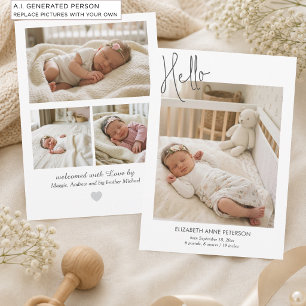 Elegant modern kalligrafi Hello Baby Foto Födelse Meddelande