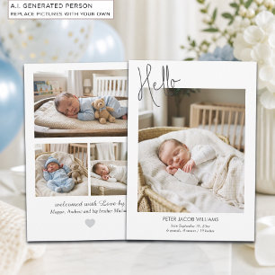 Elegant Modern Kalligrafi Hello Baby Foto Födelse Meddelande