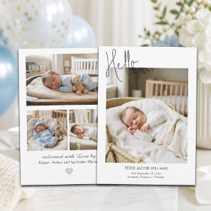 Elegant Modern Kalligrafi Hello Baby Foto Födelse Meddelande