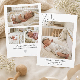 Elegant modern kalligrafi Hello Baby Foto Födelse Meddelande