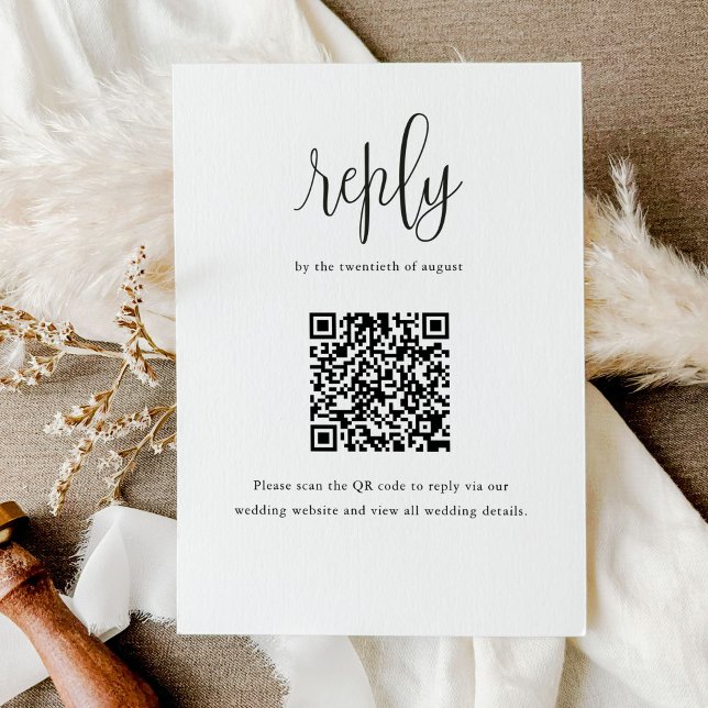 Elegant Modern kalligrafi QR-kod Bröllop OSA Kort (Skapare uppladdad)