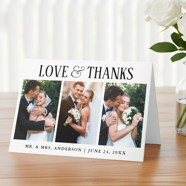 Elegant Modern Kärlek tack Bröllop 3, fotfoto, fol Kort (Customize to add text to inside of card.)