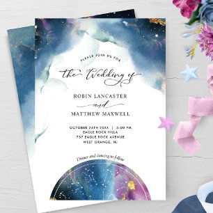 Elegant, Modern kelestial Constellation Bröllop Inbjudningar