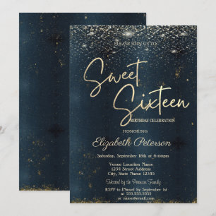Elegant Modern Konfetti Mörkblå Sweet 16 Inbjudningar