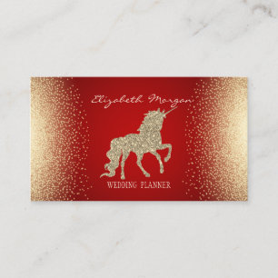 Elegant Modern Konfetti Röd Guld Glitter Enhörning Visitkort
