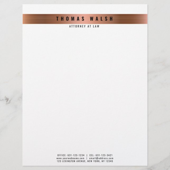 Elegant Modern koppar och Guld linjer Letterhead Brevhuvud (Framsida)