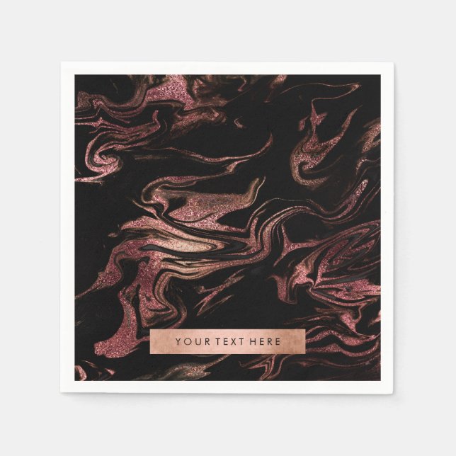 Elegant modern koppar rose guld svart marmorerad l pappersservett (Framsidan)