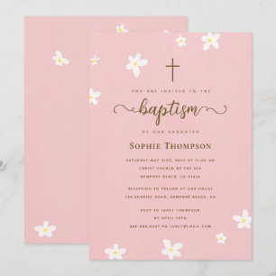 Elegant Modern Kor Rosa Daisy Religiösa Baptism Inbjudningar