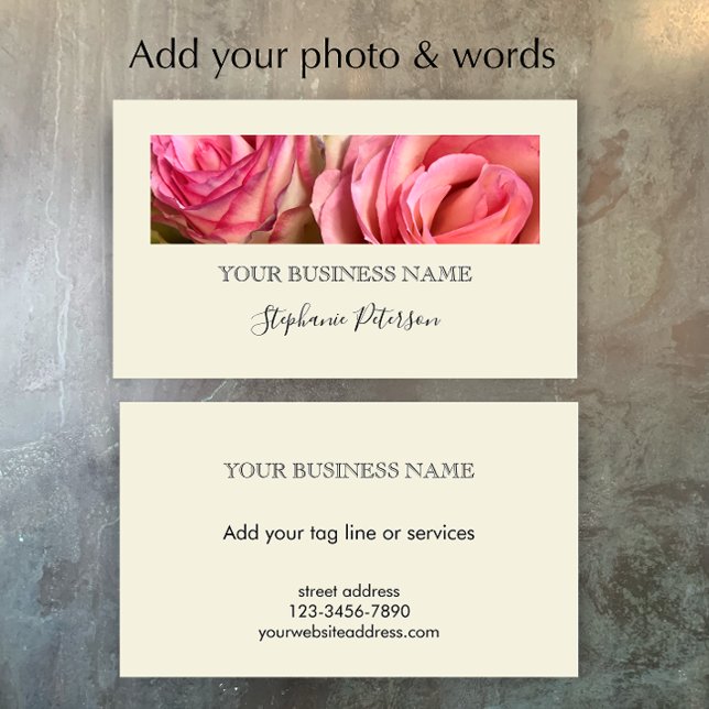 Elegant Modern Kräm Anpassningsbar Blommig Fotomal Visitkort (Add your own photo and business contact details. This custom cream simple elegant business card.
)