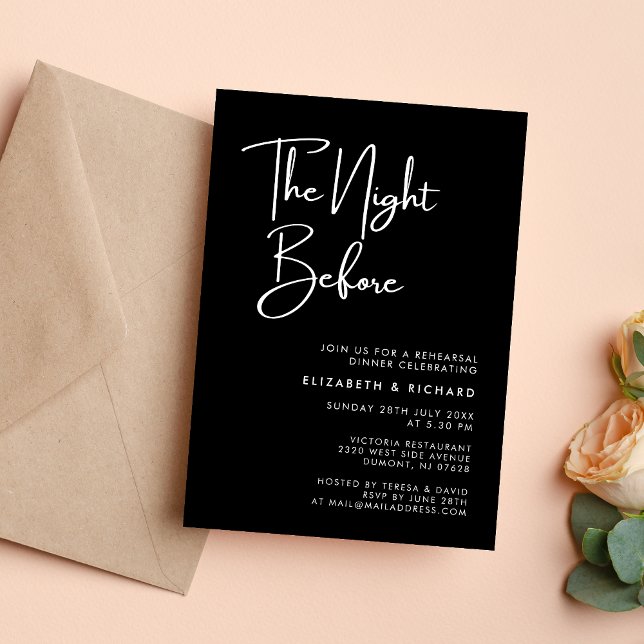 Elegant & Modern Kvällen före repetitionen middag Inbjudningar (Elegant modern night before rehearsal dinner invitation sets a warm tone for your celebration)