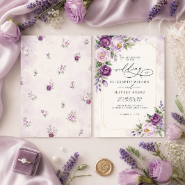 Elegant Modern Lavendel Lila Blommig Bröllop Inbjudningar
