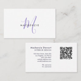 Elegant Modern Lavendel Script Monogram QR-kod Visitkort