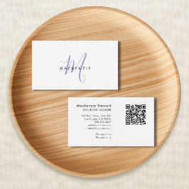 Elegant Modern Lavendel Script Monogram QR-kod Visitkort
