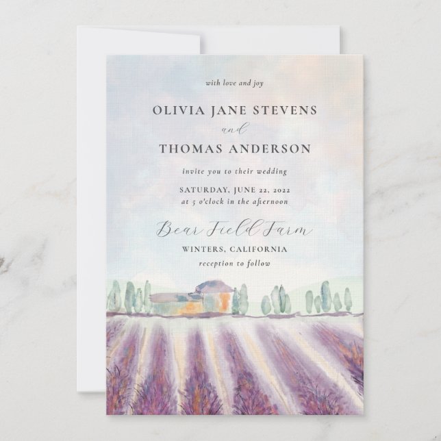 Elegant Modern Lavender Fält allt i ena Bröllop Inbjudningar (Framsida)
