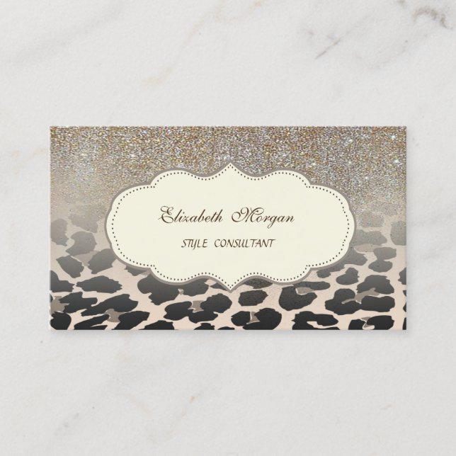 Elegant Modern Leopardycktryck Glitter Ombre Visitkort (Framsida)