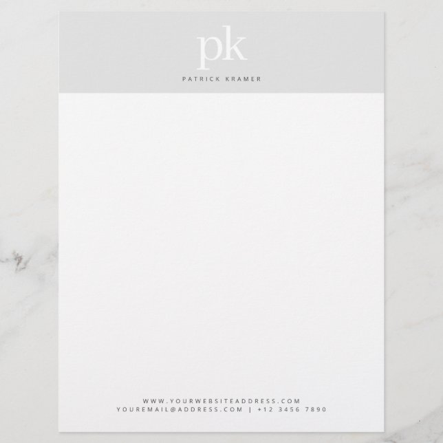 Elegant Modern Light Grått Minimalist Monogram Brevhuvud (Framsida)
