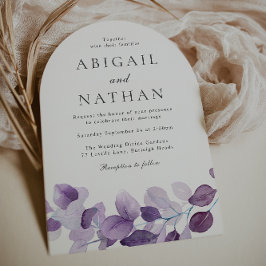 Elegant Modern Lila Blad Bröllopsbåge Inbjudningar