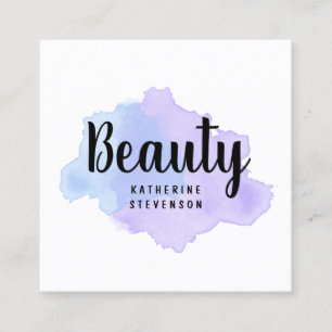 Elegant modern lila- & blåttvattenfärgskönhet fyrkantigt visitkort