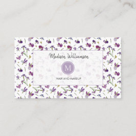 Elegant Modern Lila Blommigt Botanical Monogram Visitkort