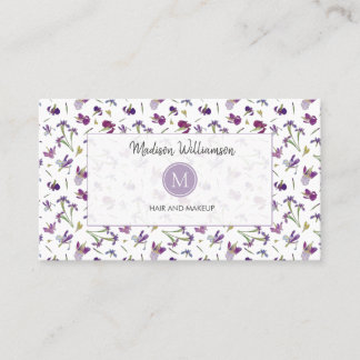 Elegant Modern Lila Blommigt Botanical Monogram Visitkort