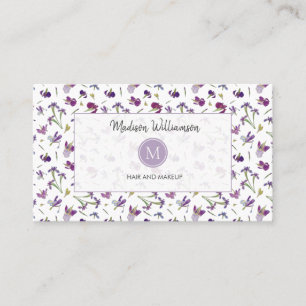 Elegant Modern Lila Blommigt Botaniskt Monogram Visitkort