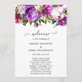 Elegant Modern Lila Blommigt Bröllop Program