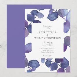 Elegant Modern Lila Eukalyptus Blommig Bröllop Inbjudningar