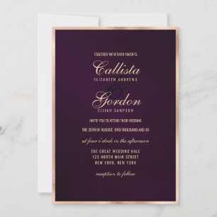 Elegant Modern Lila Guld Metallic Gräns Bröllop Inbjudningar