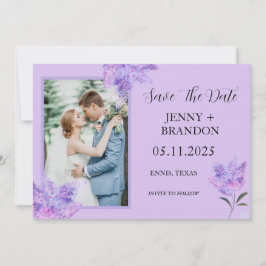 Elegant Modern Lila Lilac Blommigt Photo chic Spara Datumet
