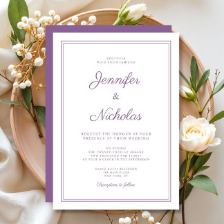 Elegant Modern Lila Syrlilja Script Bröllop Inbjudningar