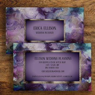 Elegant Modern Lila Violett Silver Bröllop Visitkort