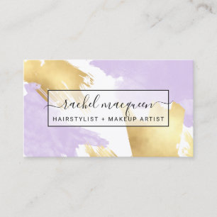 Elegant Modern Lilac Lila Guld Brushstroke Visitkort