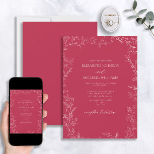 Elegant Modern Livfull Magenta Minimal Löv Bröllop Inbjudningar