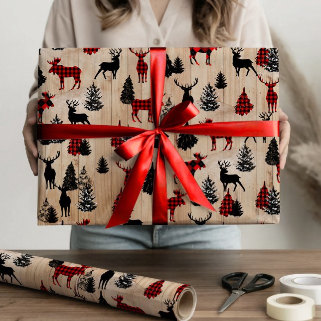 Elegant modern lumberjack-mos plaid mönster presentpapper (Elegant modern lumberjack moose plaid pattern wrapping paper)