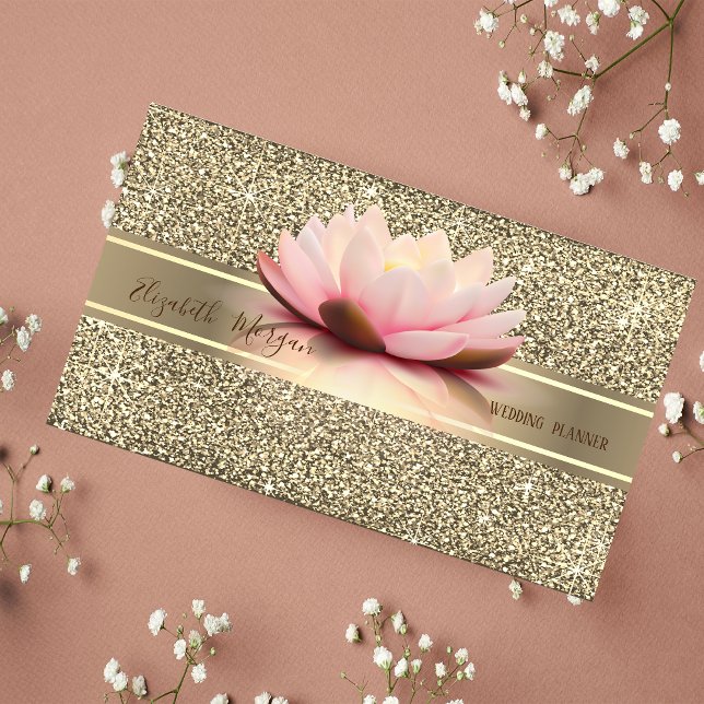 Elegant Modern Luxury Glitter,Guld Rand,Lotus Visitkort (Skapare uppladdad)