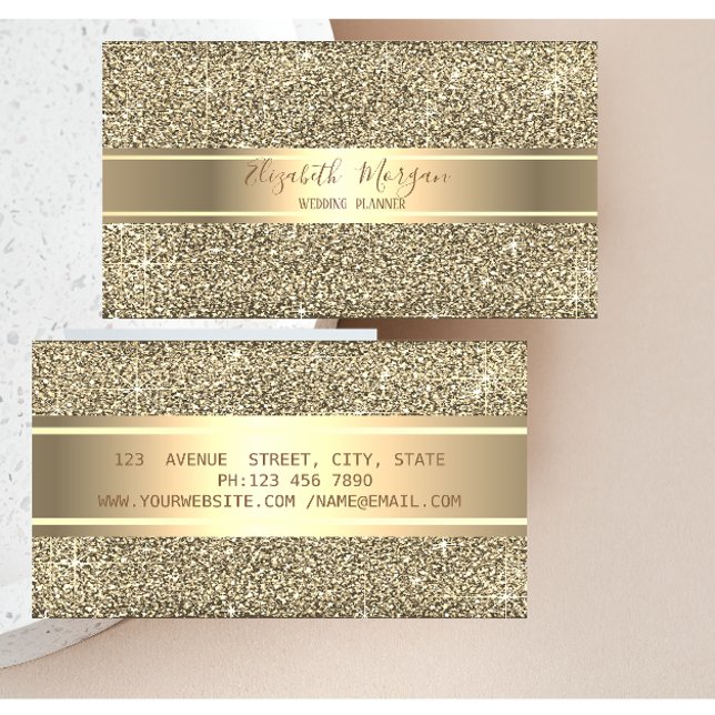 Elegant Modern Lyx Glitter, Guld Rand Visitkort (Skapare uppladdad)