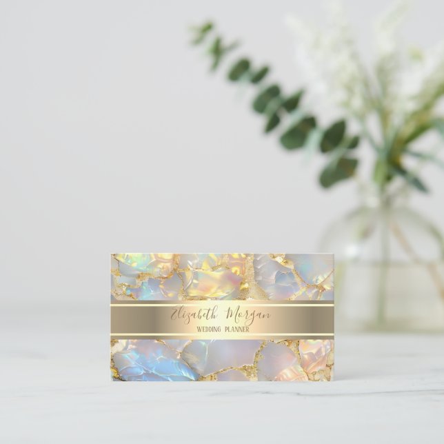 Elegant Modern Lyx Guld Rand Opal Stenen Visitkort (Stående Fram)