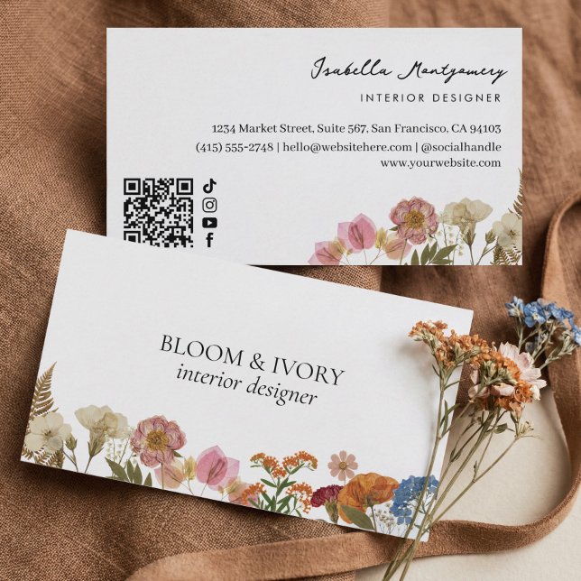 Elegant Modern Lyx Vilda Blommor Botanisk Blomma Visitkort (Elegant Modern Luxury Wildflower Botanical Floral Business Card)