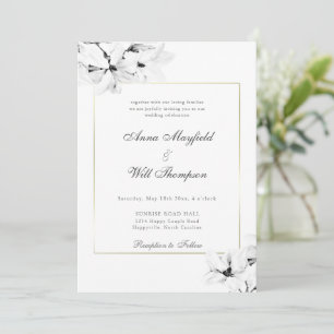 Elegant Modern Magnolia Classic Guld Ram Bröllop Inbjudningar