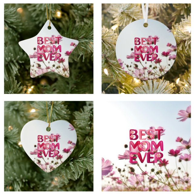 Elegant Modern Mamma Bästa Mamma Någonsin Rosa Blo Julgransprydnad Keramik (Elegant Modern Mother's Best Mom Ever Pink Floral Ceramic Ornament)