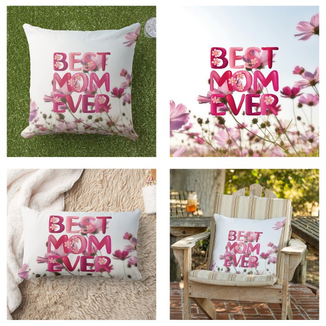 Elegant Modern Mamma Bästa Mamma Någonsin Rosa Blo Lumbarkudde (Elegant Modern Mother's Best Mom Ever Pink Floral Lumbar Pillow)